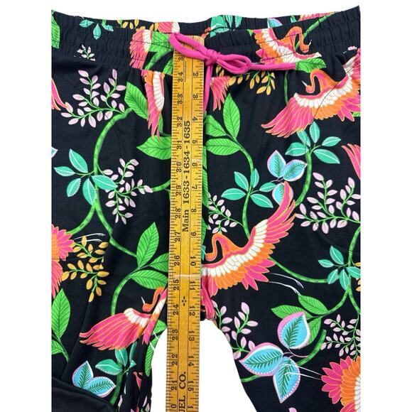 Beauty Sleep Social Pajamas Set Short-sleeve Black Tropical Birds Capri Pant L - Picture 9 of 10
